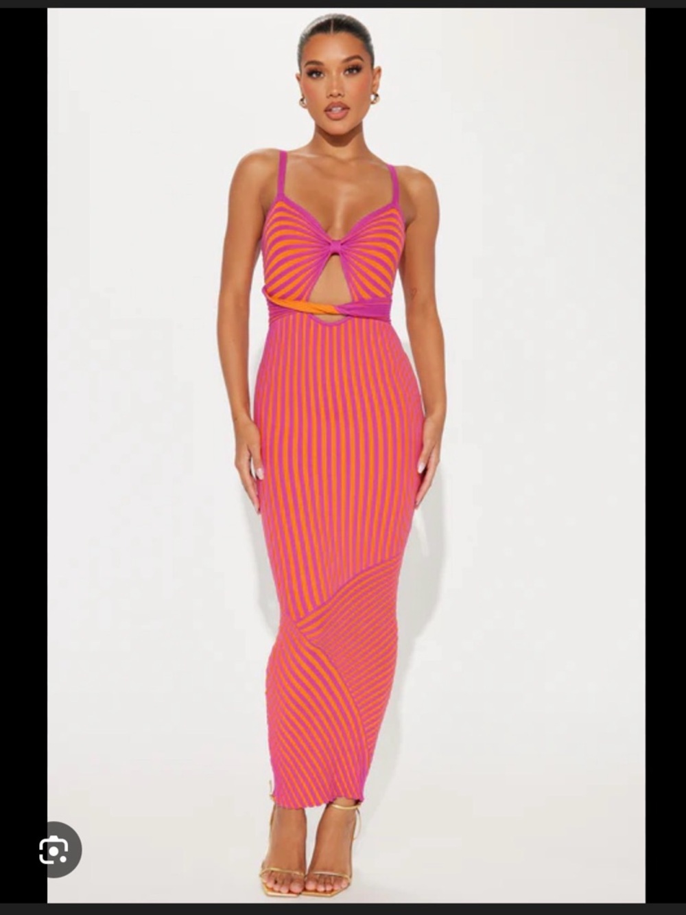 Fashion Nova Pink & Orange Striped Maxi Dress